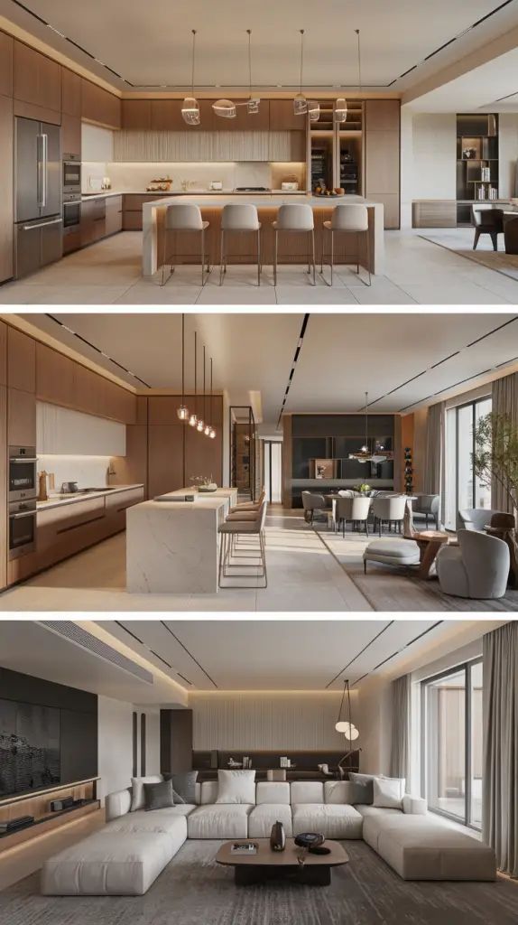 Open-concept kitchen flow and sightlines in a Texas home