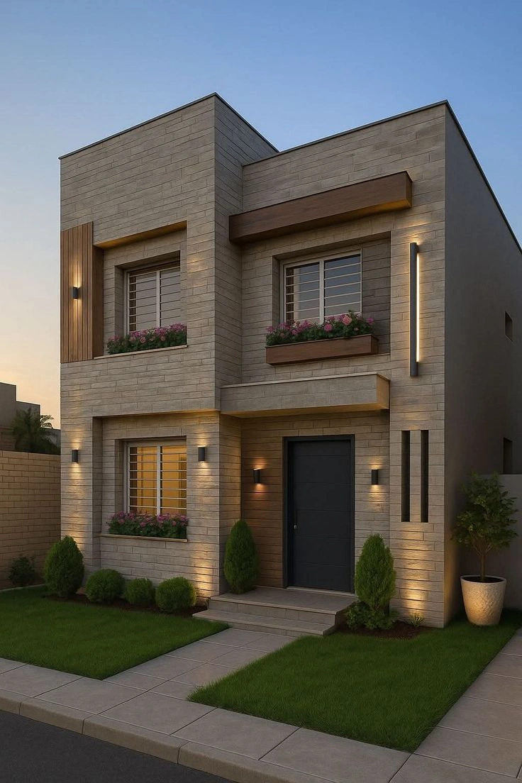 Mixed Material Exterior with Stone, Wood, and Stucco