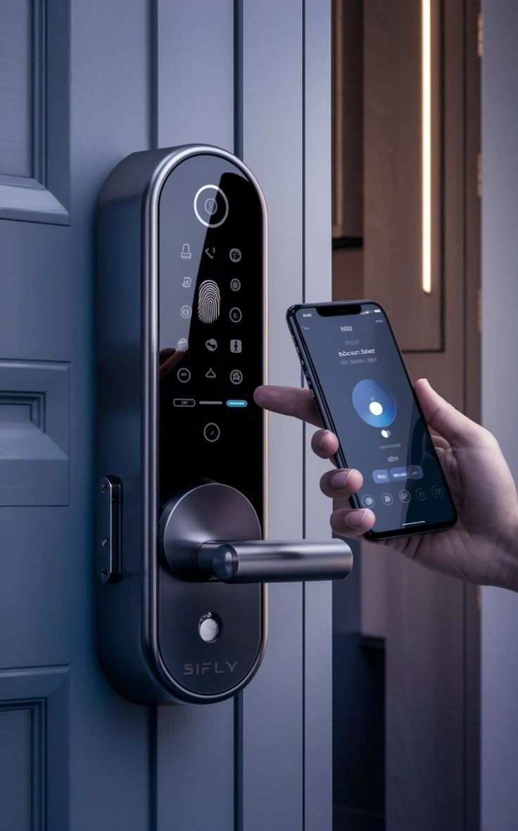 Smart Home Exterior with Modern Lighting and Security