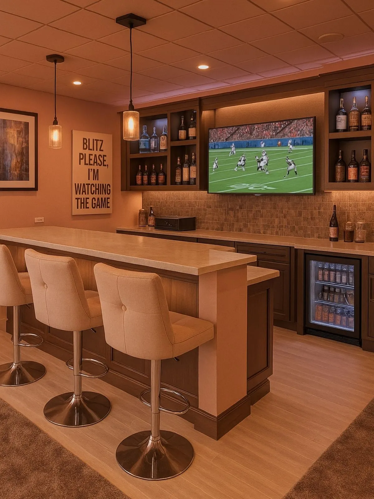 Wet Bar and Entertainment Area Construction in The Woodlands Basement